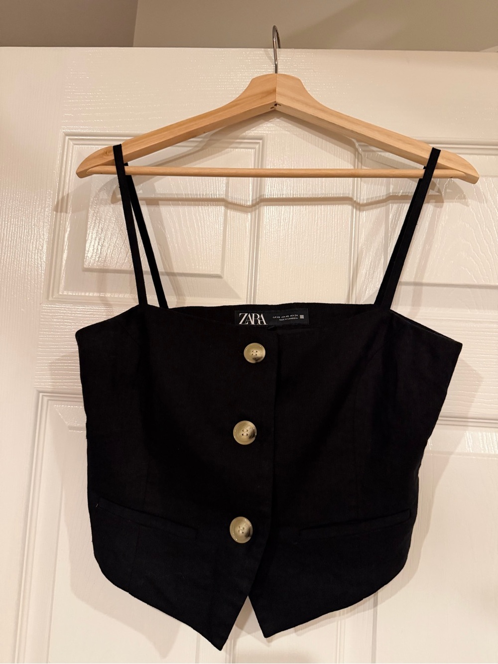 Zara Black Tailored Button Front Vest Top XS - LINEN BLEND CROPPED TANK